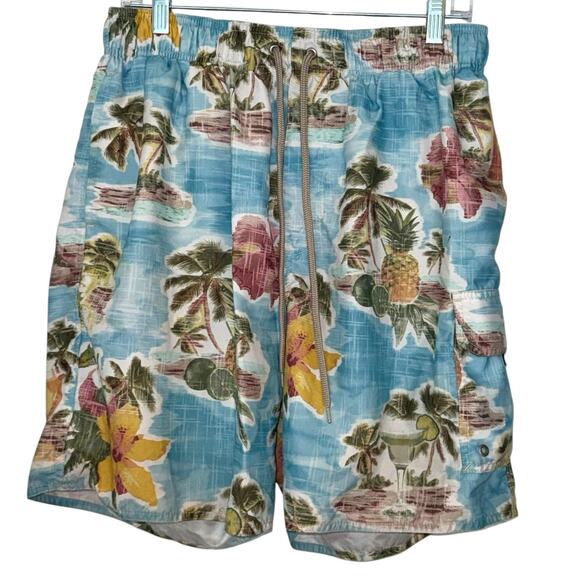 Croft & Barrow Swimsuit, Tropical Bathing Suit Swim Shorts Blue White Mens Large - Picture 1 of 6
